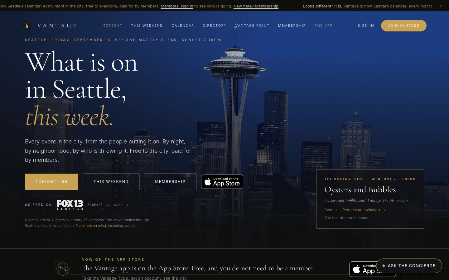Vantage website, home page